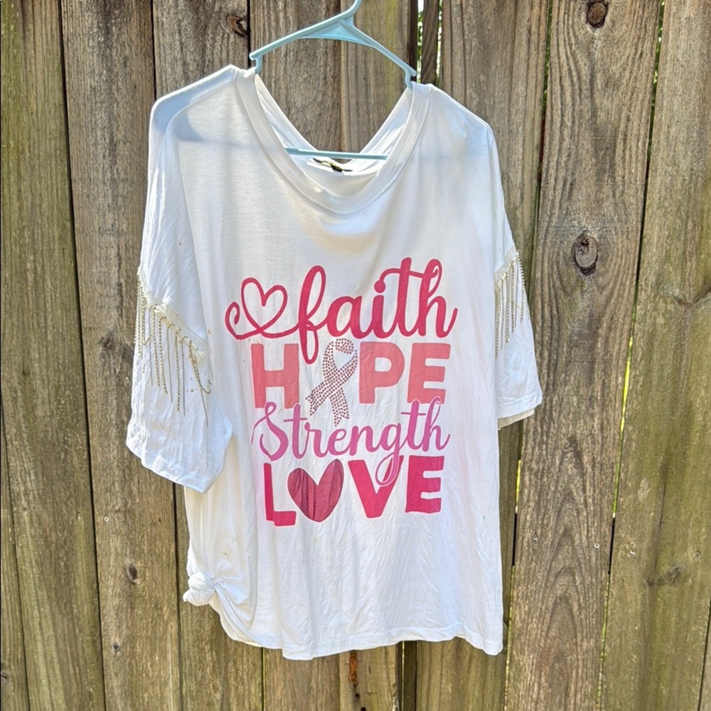 White and Pink Oversized 3/4 Sleeve T-Shirt